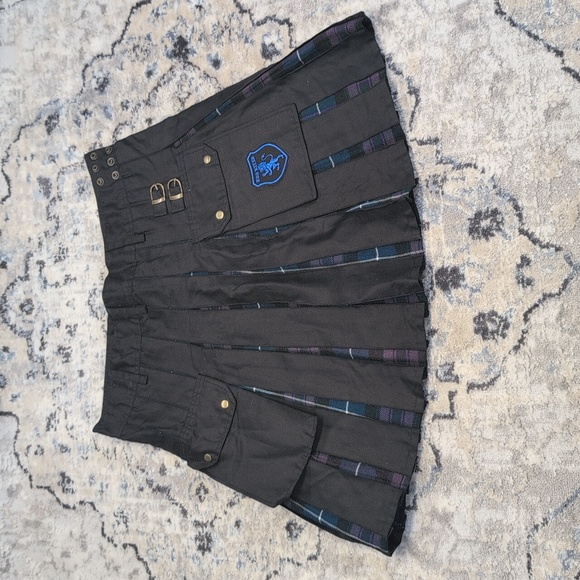 NWT DSS Kilts Hybrid Utility Kilt Men’s 32 Black Tartan Pleated Buckle Skirt